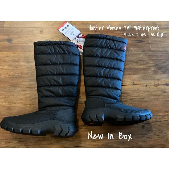 Hunter Intrepid Black Tall Snow Waterproof Puffer Boots Women 7 US 38 EU New - Picture 1 of 7